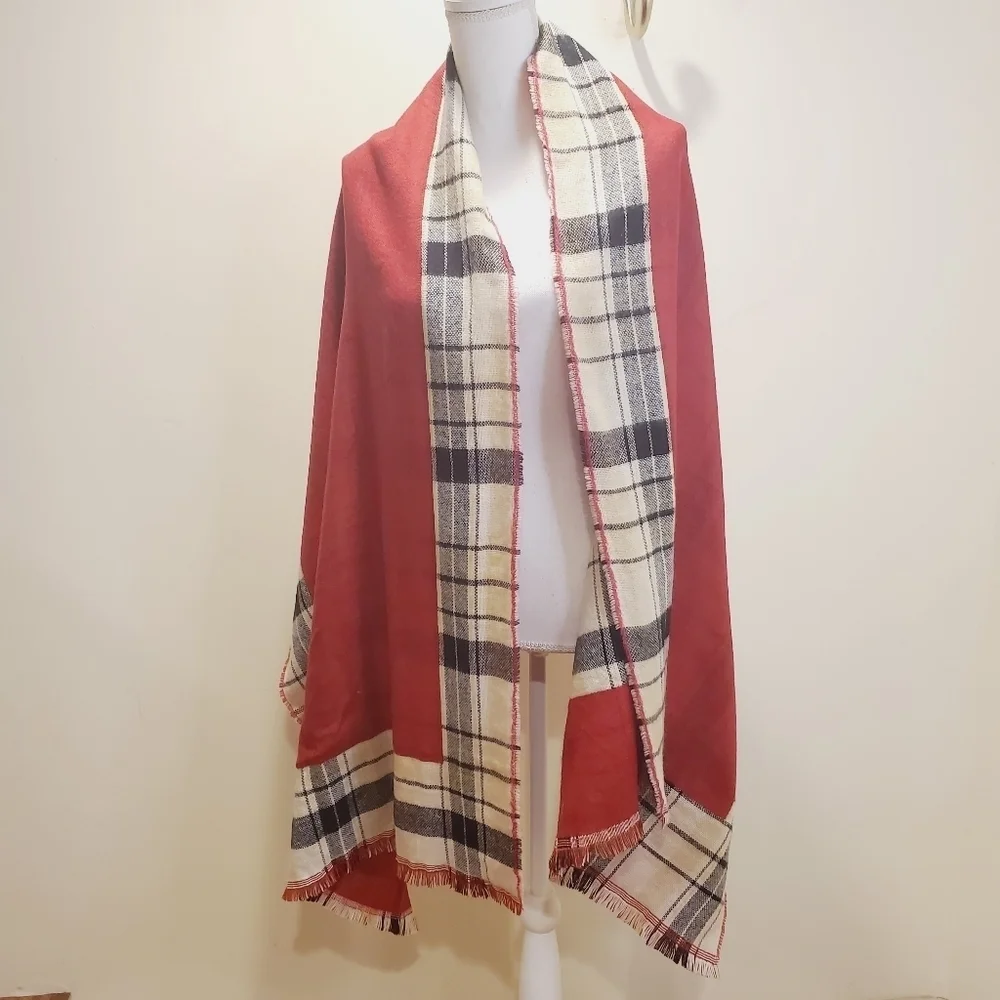 CARLOTTE DANIEL women's  large red plaid reversible Scarf